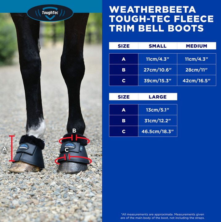 2025 WeatherBeeta Tough-Tec Fleece Trim Bell Boots  Size Chart